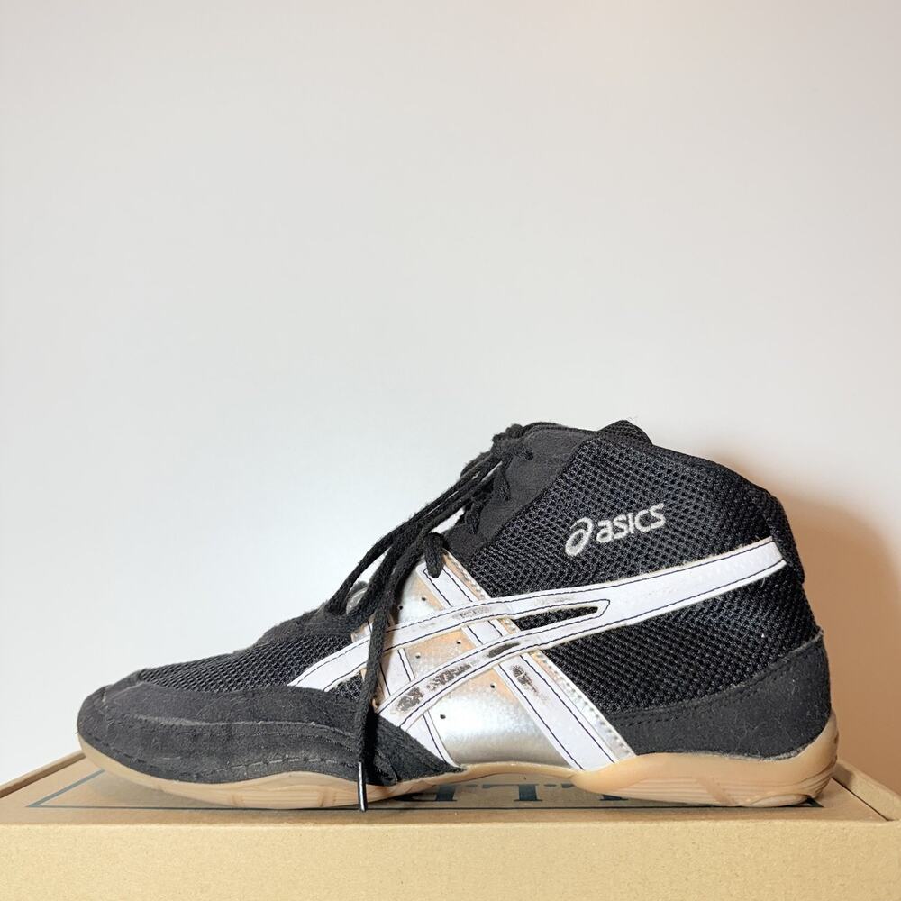 ASICS Mens Size 9.5 Matflex Wrestling Shoes Black Silver High Top Mat Sneakers